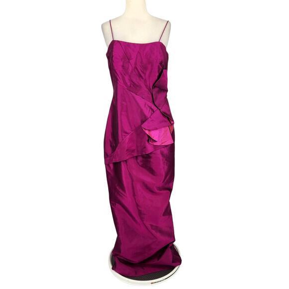 Vintage 80s Marisa Baratelli Thai Silk Iridescent Formal Dress Fuchsia Pink SZ 8 - Picture 14 of 14
